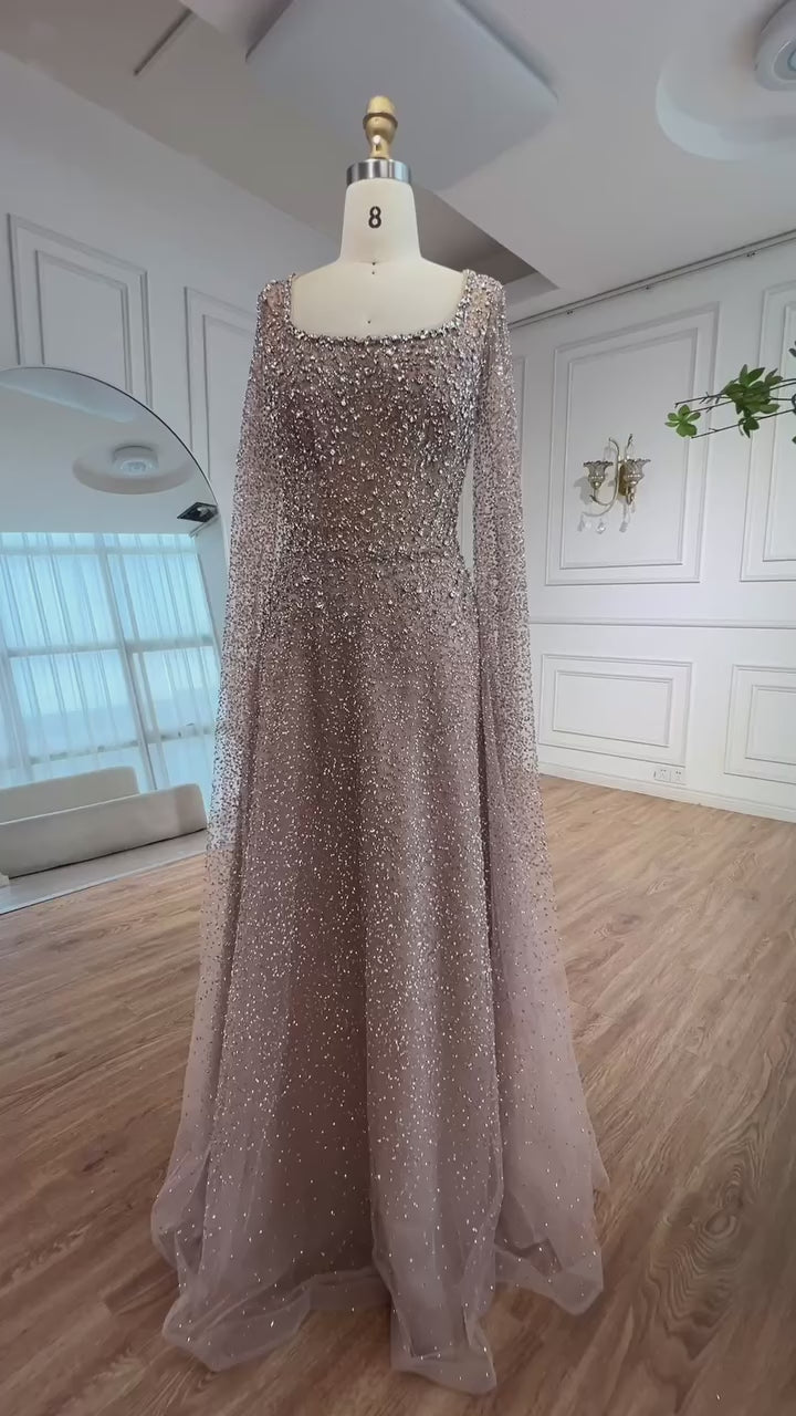 Luxury Rose Gold Beaded Evening Dress with Cape LA72147C Plus Size