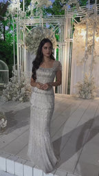 Luxury Dubai White Mermaid Beaded Evening Dress with  Cape Sleeves LA72714