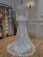 Elegant White Floral Lace Long Sleeve Mermaid Wedding Dress HA2559