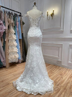 Elegant White Lace Off Shoulder Mermaid Wedding Dress HA2564