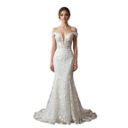 Elegant White Lace Off Shoulder Mermaid Wedding Dress HA2564