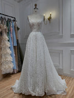 Luxury White Lace Spaghetti Strap A Line Wedding Dress HA2565