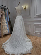 Luxury White Lace Spaghetti Strap A Line Wedding Dress HA2565