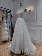Luxury White Lace Spaghetti Strap A Line Wedding Dress HA2565