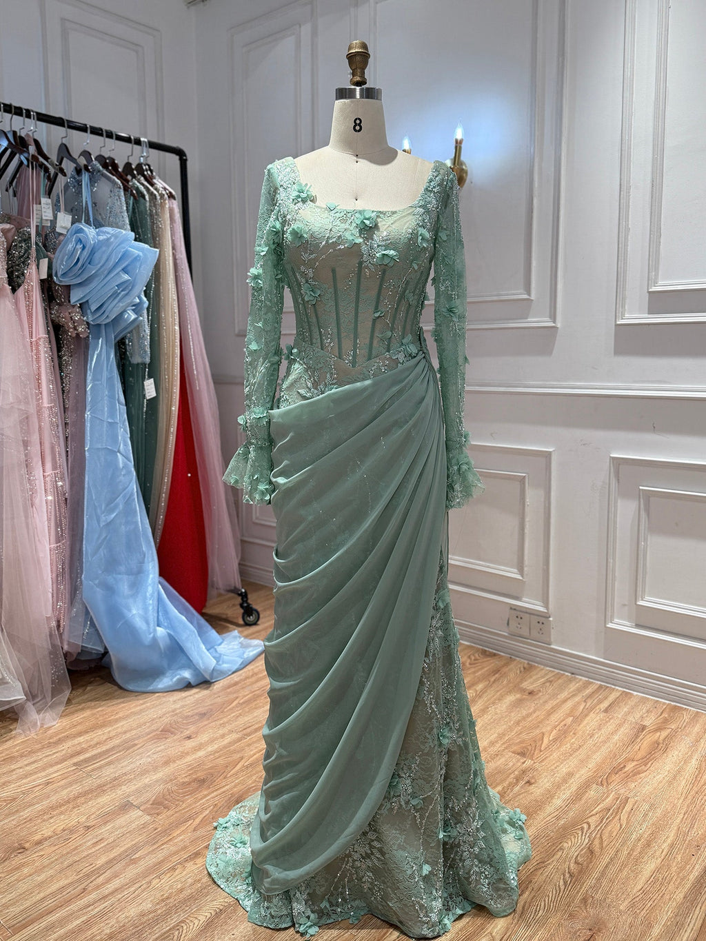 Luxury Pink 3D Floral Beaded Mermaid Gown LA73774