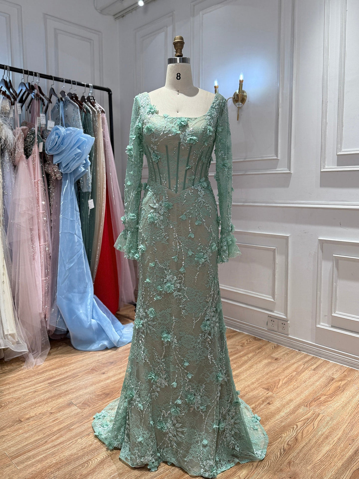 Luxury Pink 3D Floral Beaded Mermaid Gown LA73774