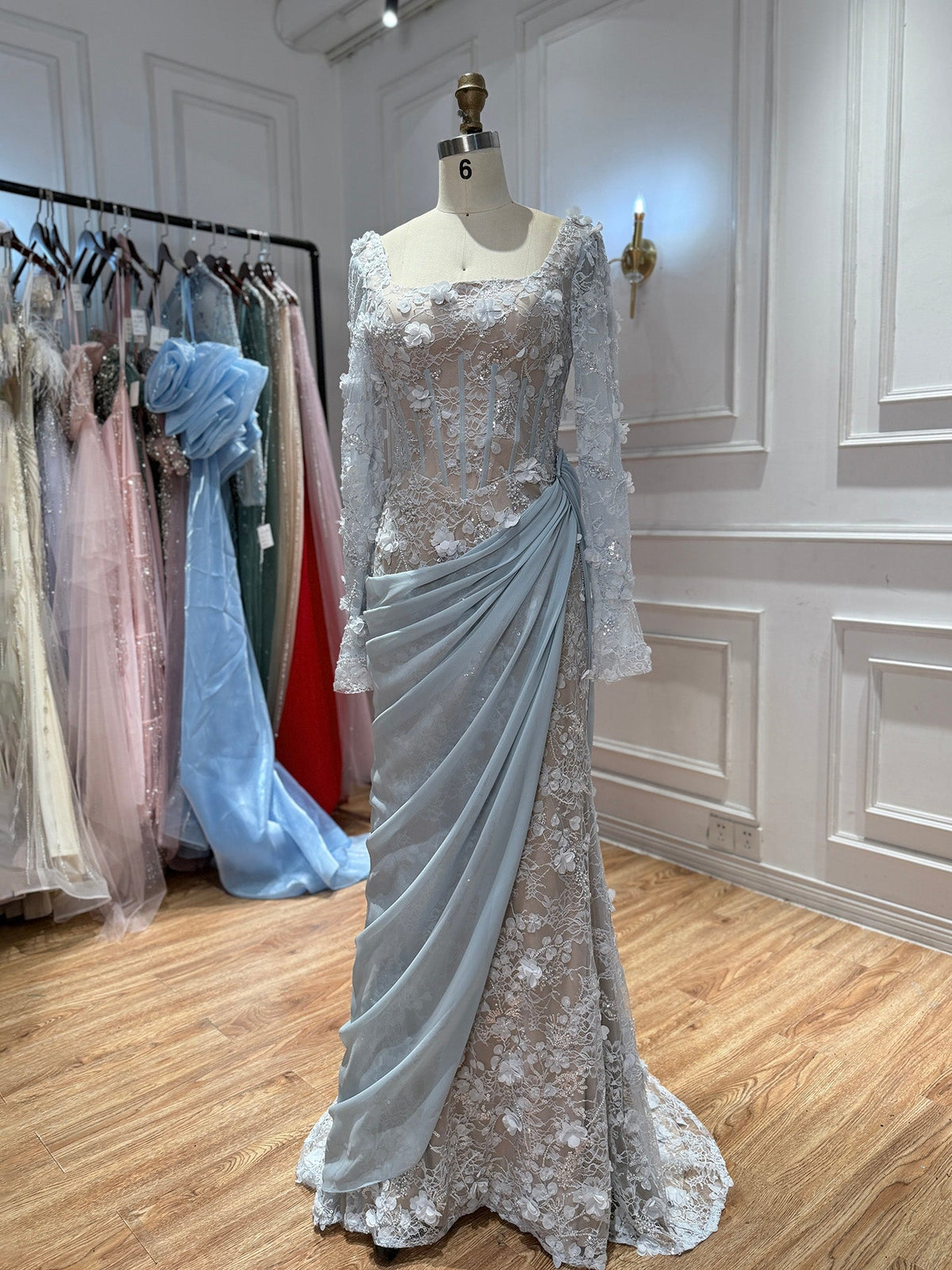 Luxury Pink 3D Floral Beaded Mermaid Gown LA73774