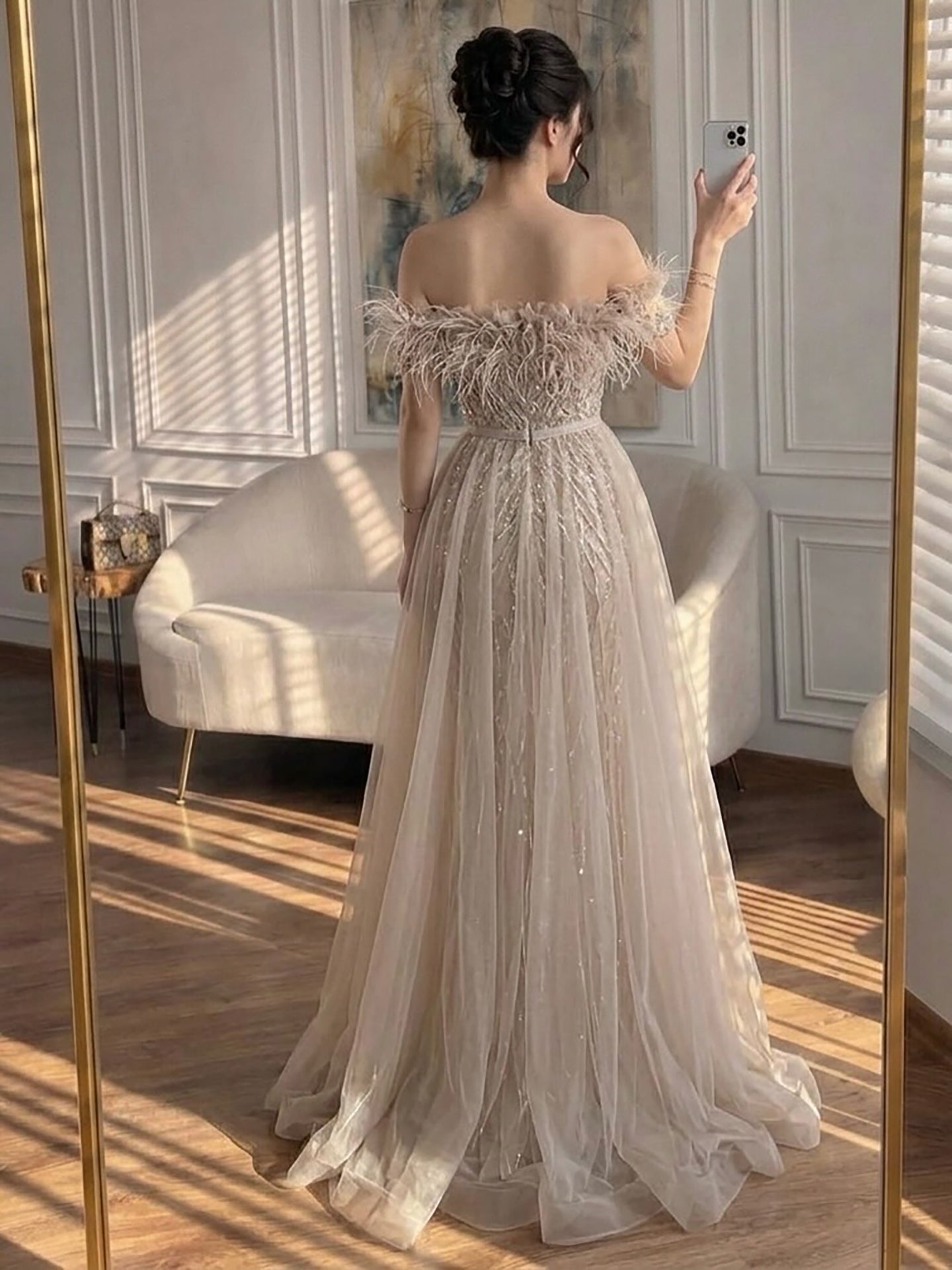Dubai Luxury Beaded Blue Mermaid Evening Dress Gown with Overskirt LA71634