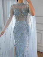 Luxury Nude Mermaid Evening Dress with Cape Sleeves LA71885A