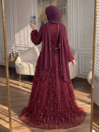 Luxury Sage Green Muslim Long Sleeve A-Line Evening Dress LA72805E