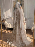 Luxury Sage Green Muslim Long Sleeve A-Line Evening Dress LA72805E