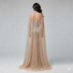 Luxury Dubai Caramel Beaded Evening Dress With Cape LA72811C