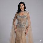 Luxury Dubai Caramel Beaded Evening Dress With Cape LA72811C