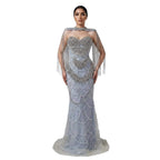 Nude Luxury Beaded Evening Dress with Tassel Short Cape LA72876