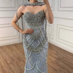 Nude Luxury Beaded Evening Dress with Tassel Short Cape LA72876