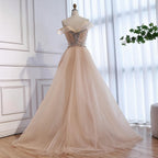 Luxury Nude Beaded Mermaid Evening Dress with Overskirt and Slit LA73034