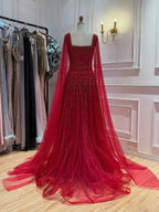 Luxury Pink Crystal Beaded Cape Sleeves A Line Evening Dress LA73089C