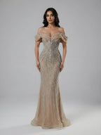 Luxury Green Gold Beaded Dubai Designer Mermaid Evening Dress LA73142