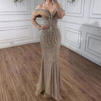 Luxury Green Gold Beaded Dubai Designer Mermaid Evening Dress LA73142