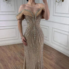 Luxury Green Gold Beaded Dubai Designer Mermaid Evening Dress LA73142