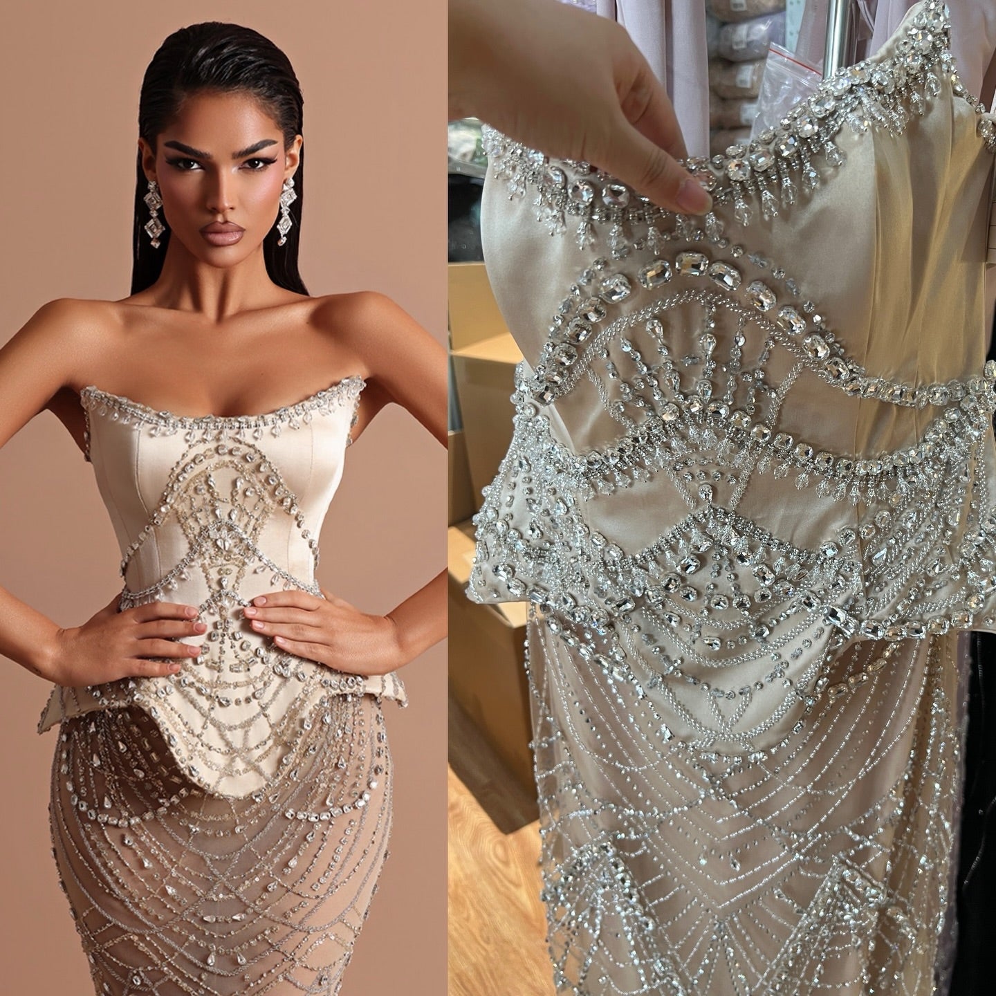 Luxury Strapless Beaded Evening Party Couture Dress LA73166