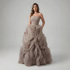 Purple 3D Rose Flower Strapless Princess Evening Dress LA73176