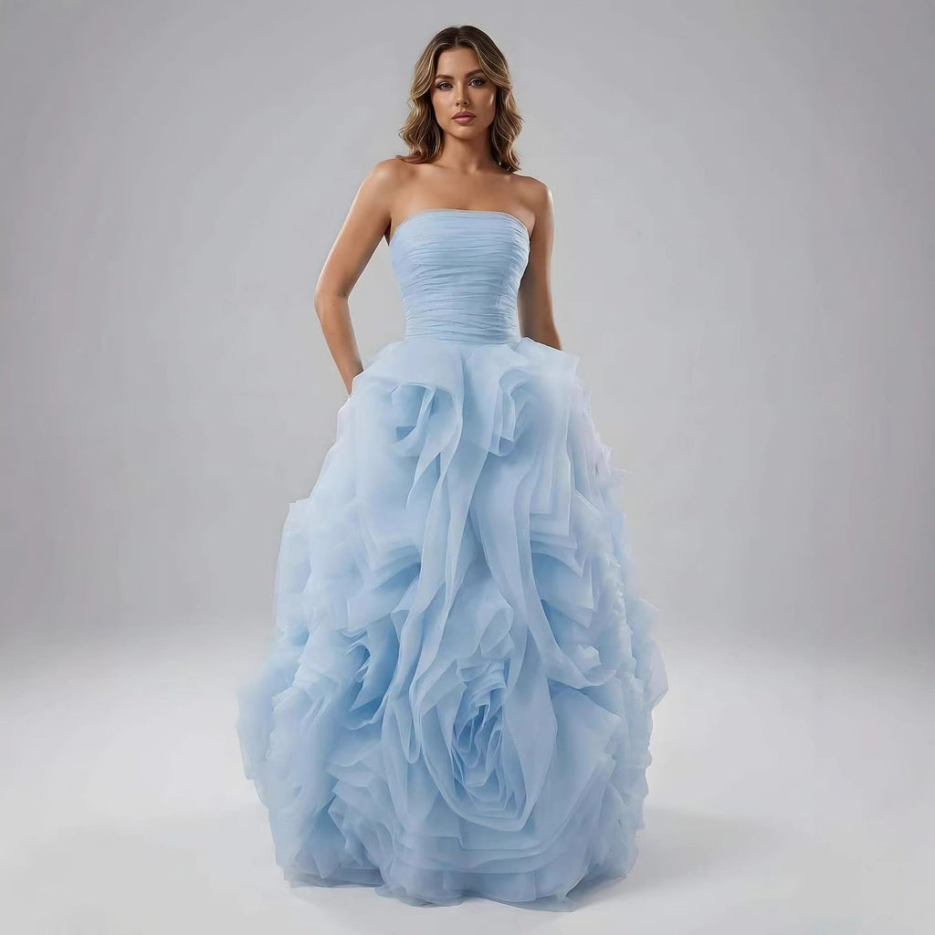 Purple 3D Rose Flower Strapless Princess Evening Dress LA73176