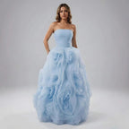 Purple 3D Rose Flower Strapless Princess Evening Dress LA73176