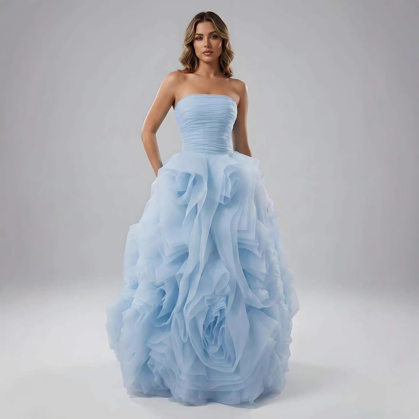 Purple 3D Rose Flower Strapless Princess Evening Dress LA73176