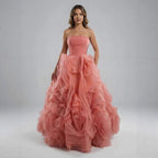 Purple 3D Rose Flower Strapless Princess Evening Dress LA73176