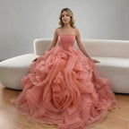 Purple 3D Rose Flower Strapless Princess Evening Dress LA73176
