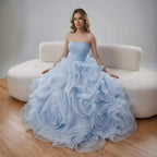 Purple 3D Rose Flower Strapless Princess Evening Dress LA73176