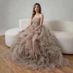 Purple 3D Rose Flower Strapless Princess Evening Dress LA73176