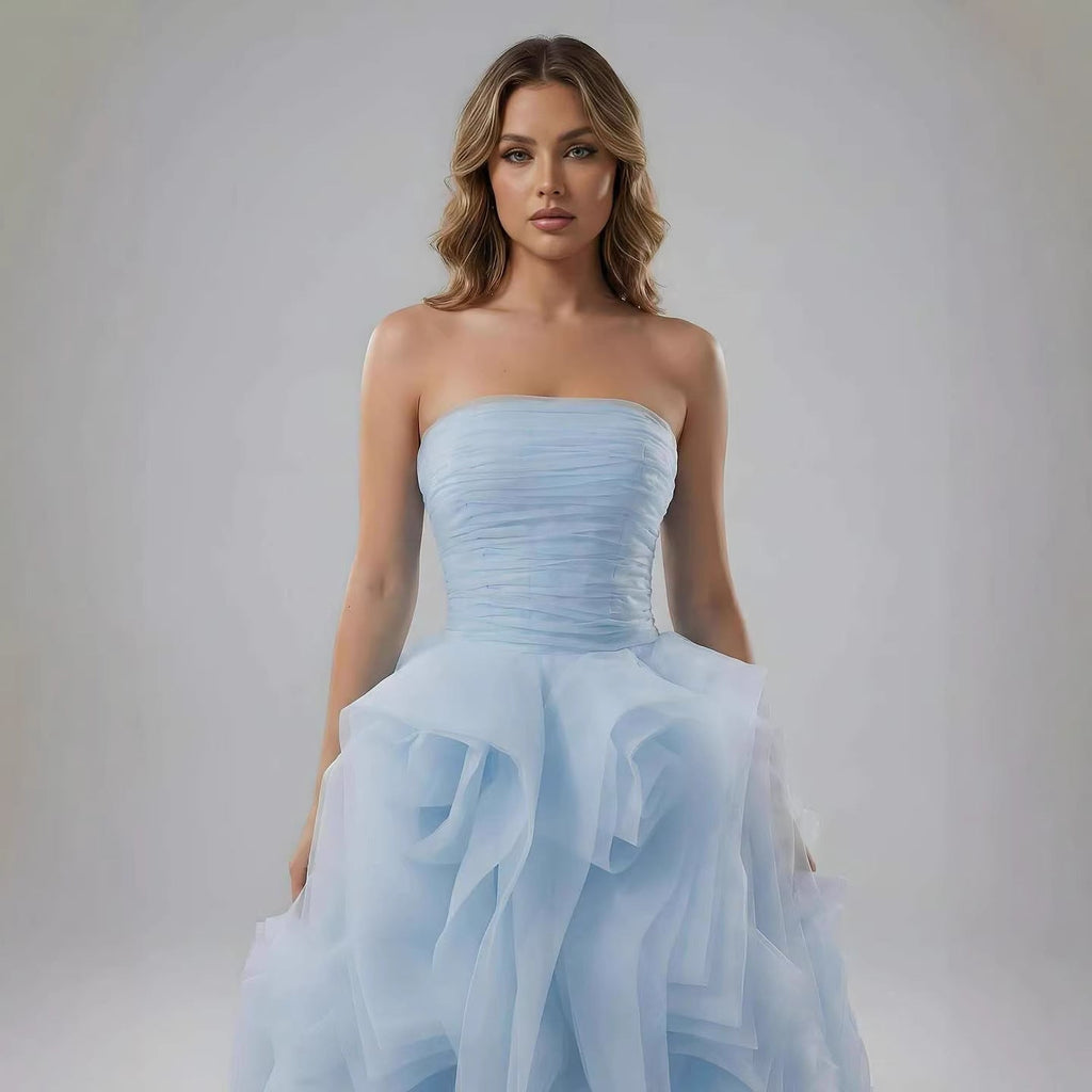 Purple 3D Rose Flower Strapless Princess Evening Dress LA73176