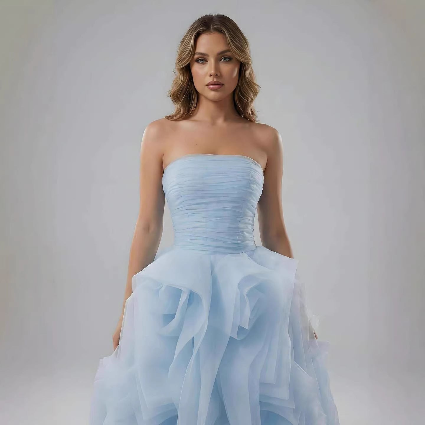Purple 3D Rose Flower Strapless Princess Evening Dress LA73176