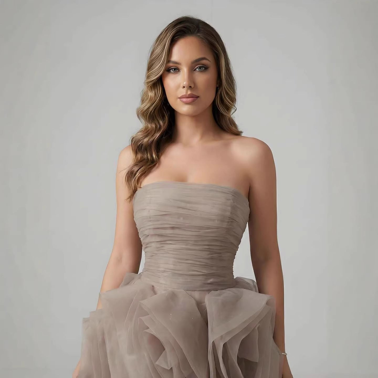 Purple 3D Rose Flower Strapless Princess Evening Dress LA73176
