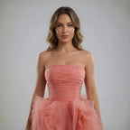 Purple 3D Rose Flower Strapless Princess Evening Dress LA73176
