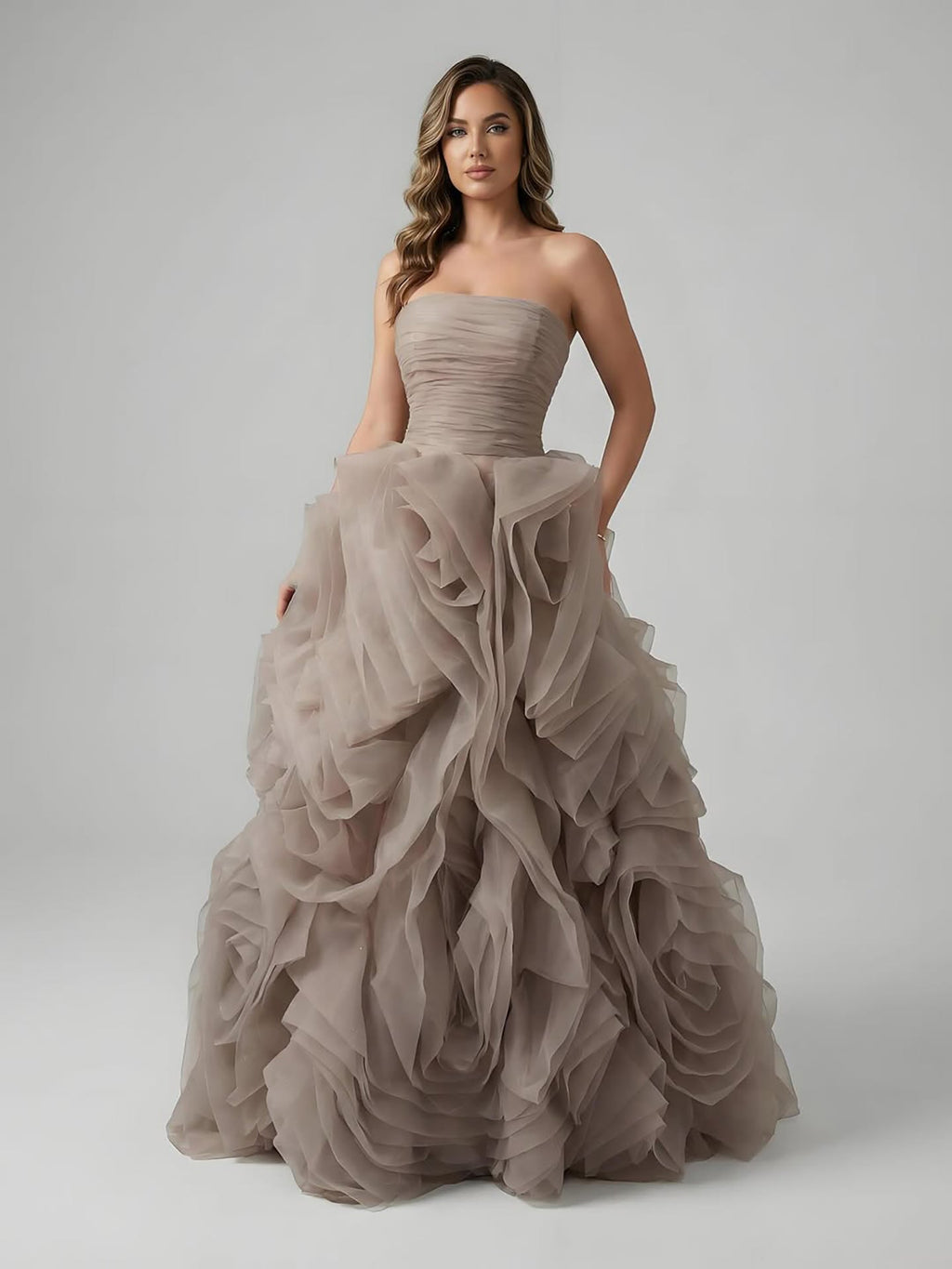 Purple 3D Rose Flower Strapless Princess Evening Dress LA73176