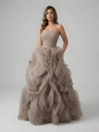 Purple 3D Rose Flower Strapless Princess Evening Dress LA73176