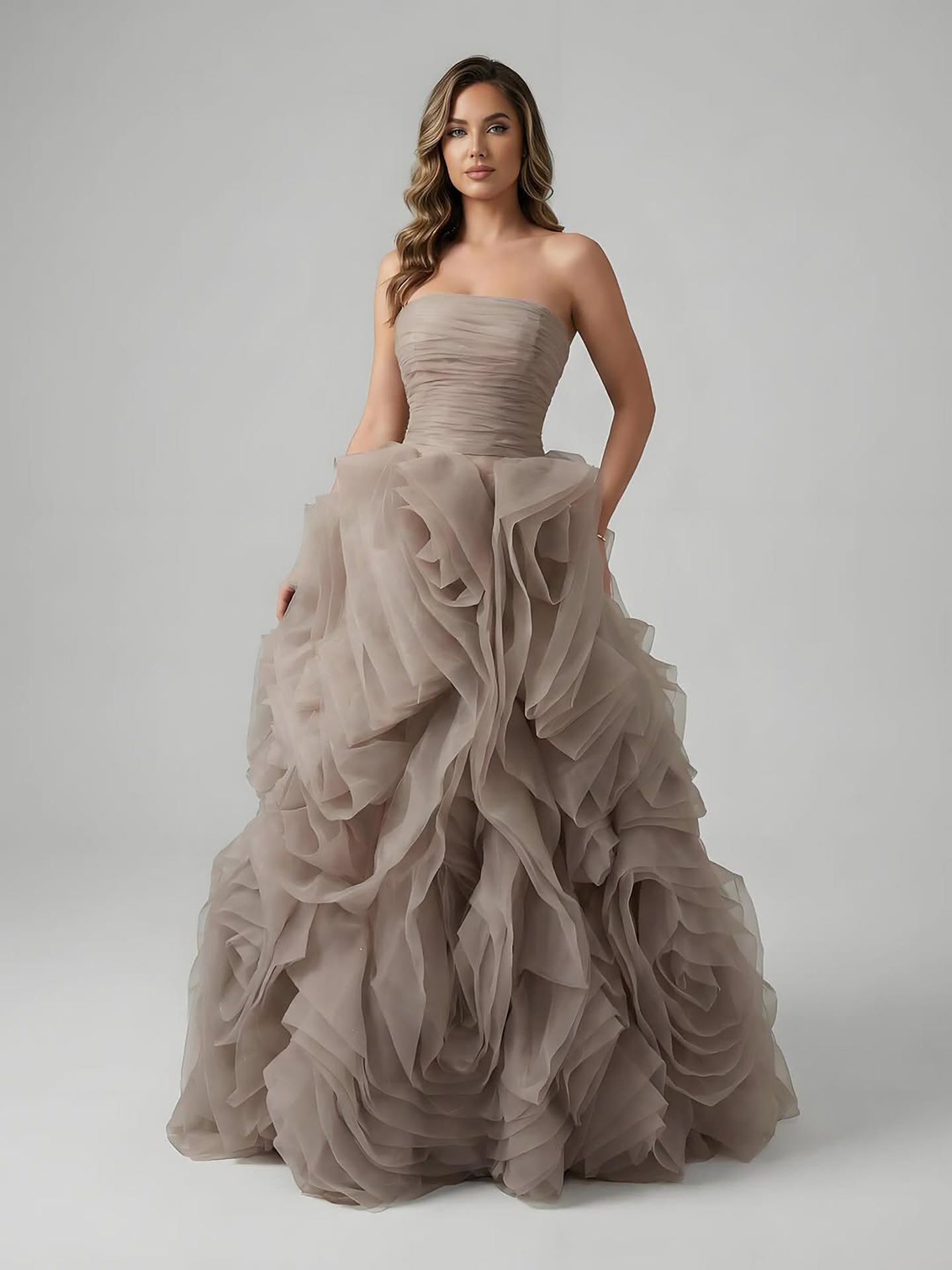 Purple 3D Rose Flower Strapless Princess Evening Dress LA73176