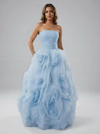 Purple 3D Rose Flower Strapless Princess Evening Dress LA73176