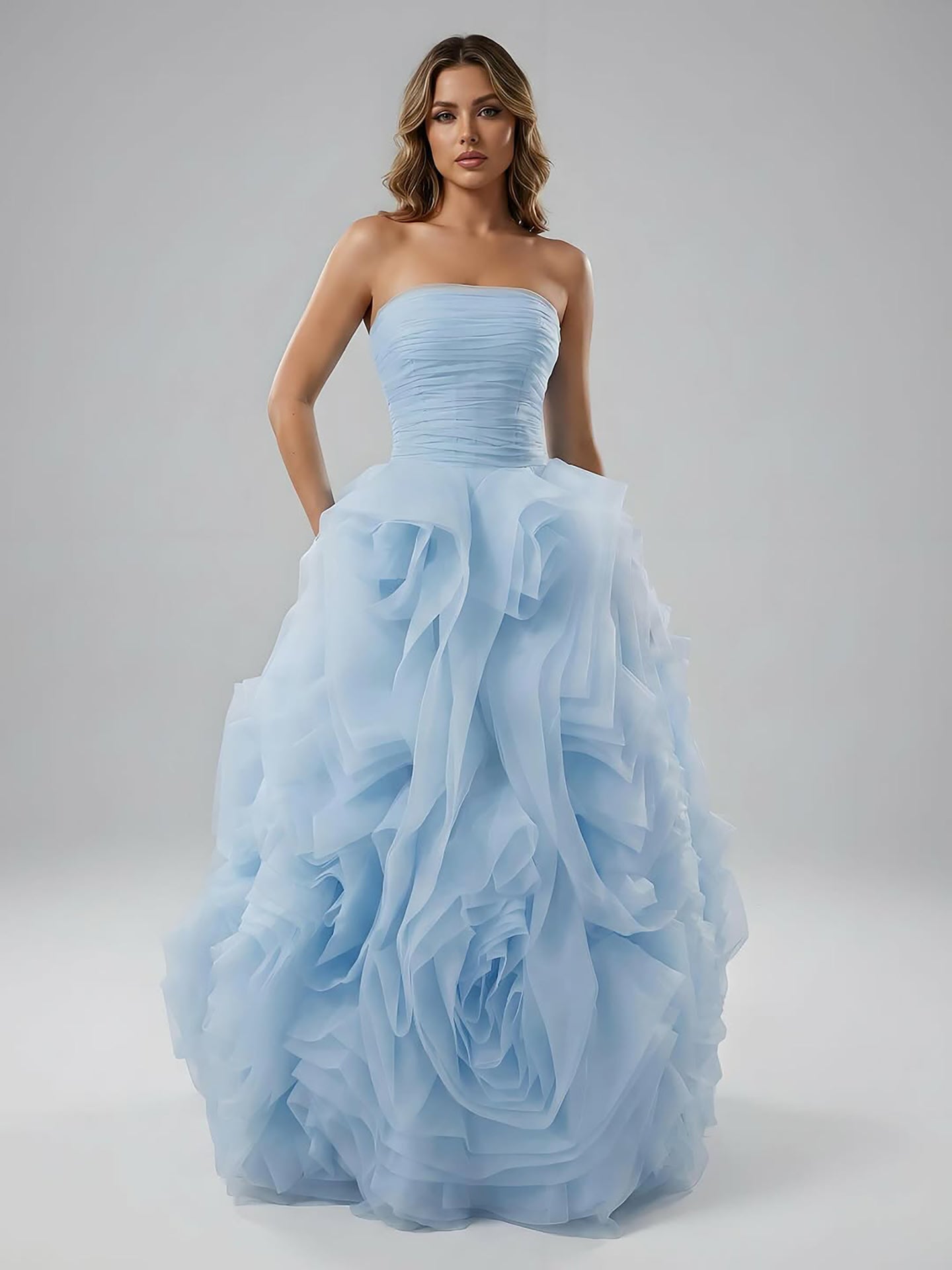 Purple 3D Rose Flower Strapless Princess Evening Dress LA73176