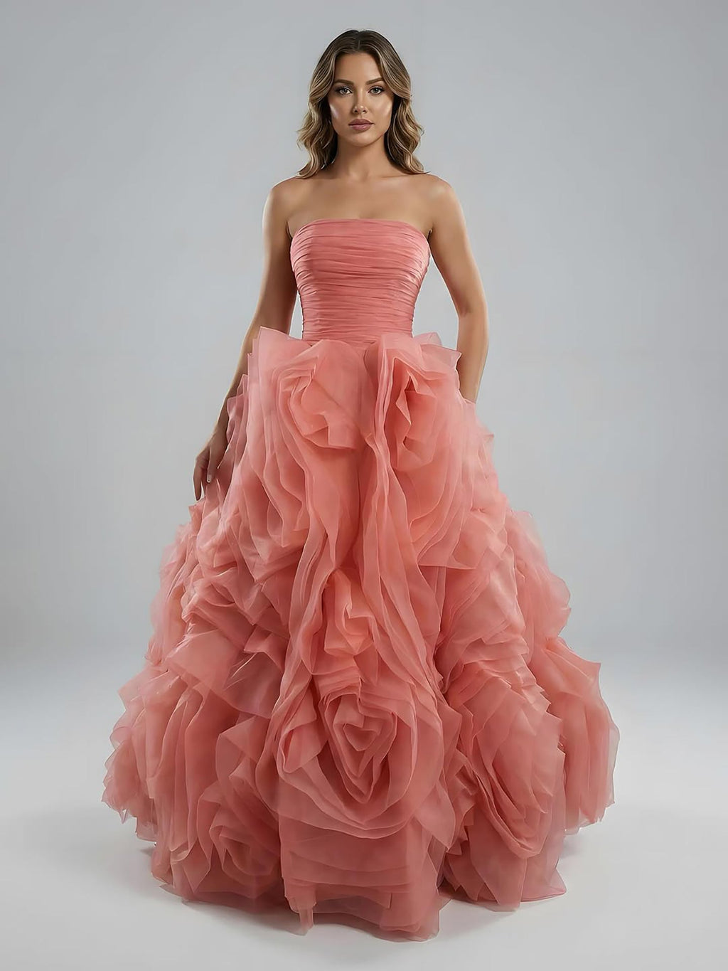 Purple 3D Rose Flower Strapless Princess Evening Dress LA73176