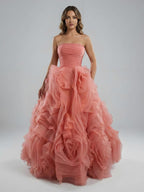 Purple 3D Rose Flower Strapless Princess Evening Dress LA73176