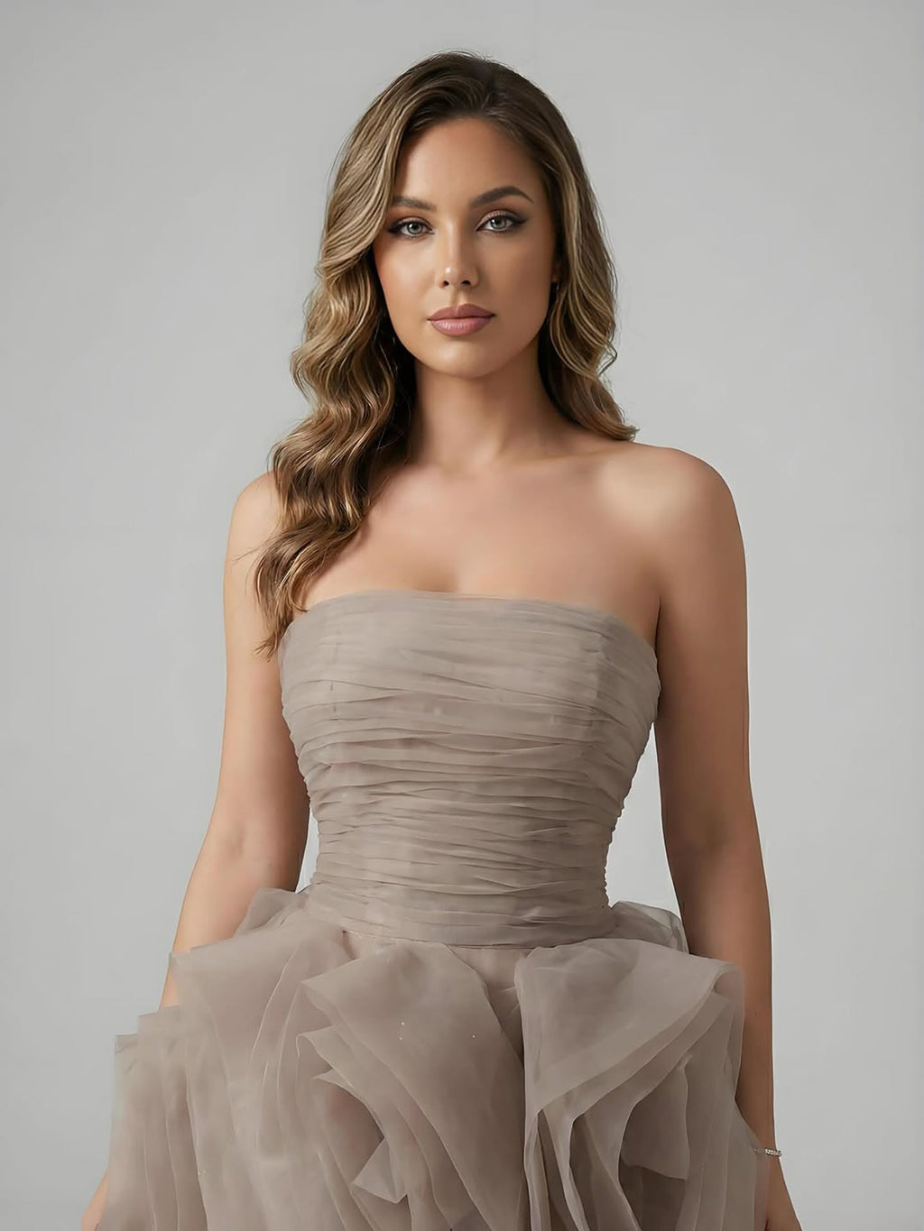 Purple 3D Rose Flower Strapless Princess Evening Dress LA73176