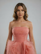 Purple 3D Rose Flower Strapless Princess Evening Dress LA73176