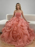 Purple 3D Rose Flower Strapless Princess Evening Dress LA73176