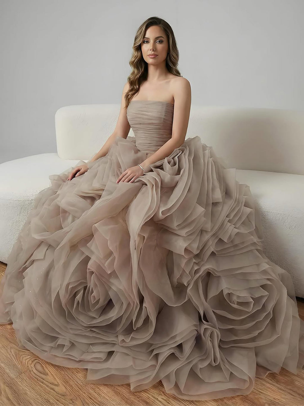 Purple 3D Rose Flower Strapless Princess Evening Dress LA73176