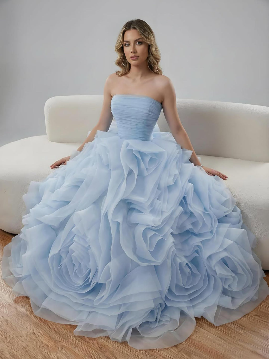 Purple 3D Rose Flower Strapless Princess Evening Dress LA73176