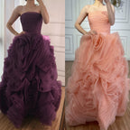 Purple 3D Rose Flower Strapless Princess Evening Dress LA73176